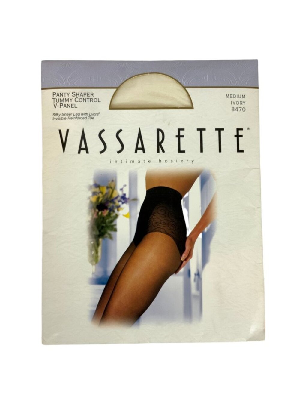 Vassarette Pantyhose Lacy Panty Shaper Medium Ivory Silky Sheer Tummy Control